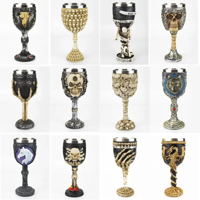 Gobelet gothique 3D Viking en acier inoxydable, crâne en résine, gobelet à vin, griffe de Dragon, squelette de colonne vertébrale, tasse à whisky, verre à vin pour Halloween