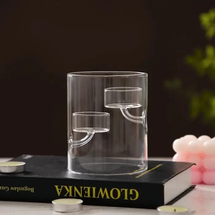 Bougeoir cylindrique européen en verre creux d'ouragan