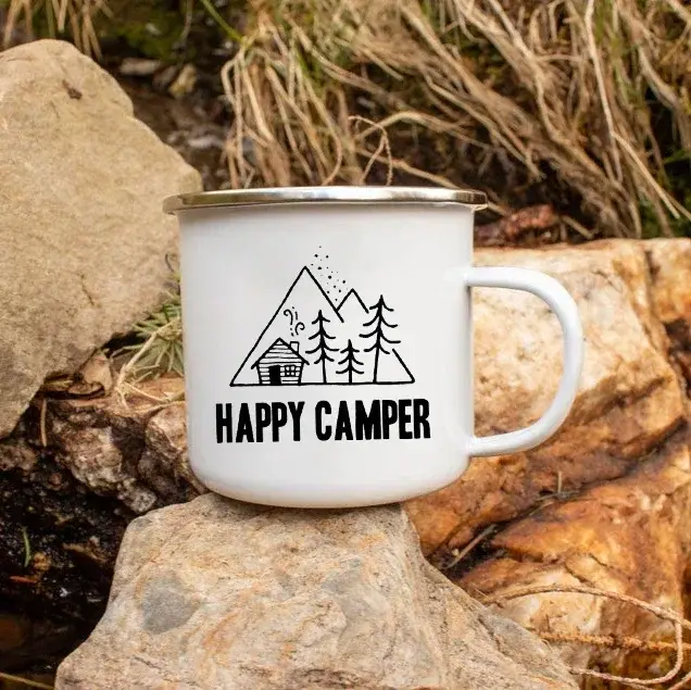 Tasse à café imprimée Happy Camping, tasse de petit déjeuner, belles tasses à café, tasse pour thé,