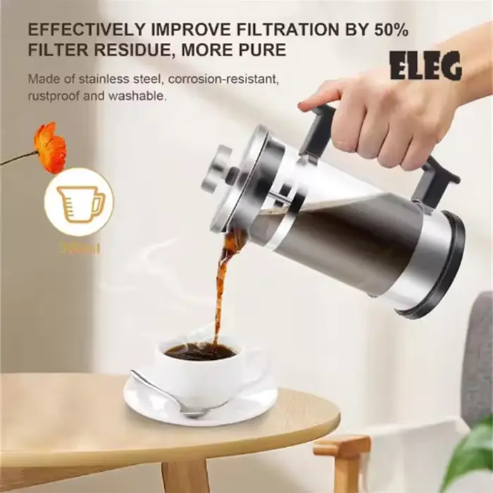 Cafetière à piston en verre borosilicate haute résistance avec filtre