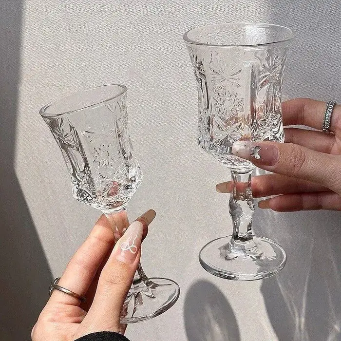 2 pièces ustensiles à vin verres à Champagne 50 ml/100 ml verre à vin rouge de Style français Vintage Relief tasse
