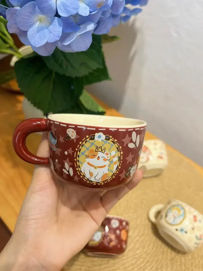 Tasse à café en céramique pour chat, tasse Meow d'attraction de richesse mignonne Vintage