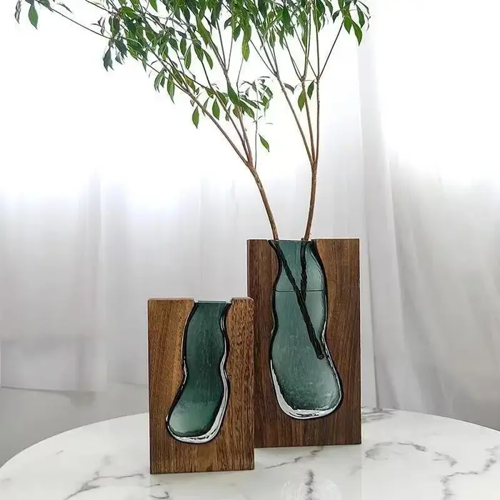 Vase en verre Transparent en bois massif