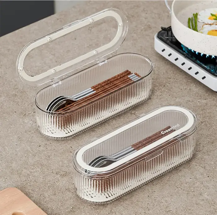 Boîte de rangement pour couverts avec couvercle
