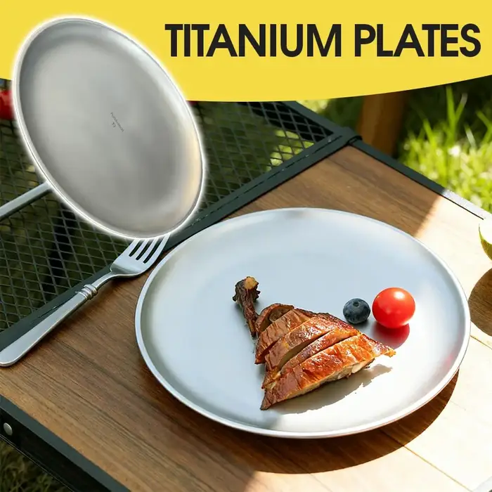 Assiette ronde givrée en titane ultralégère portable pour camping en plein air 200 mm – Vaisselle de pique-nique