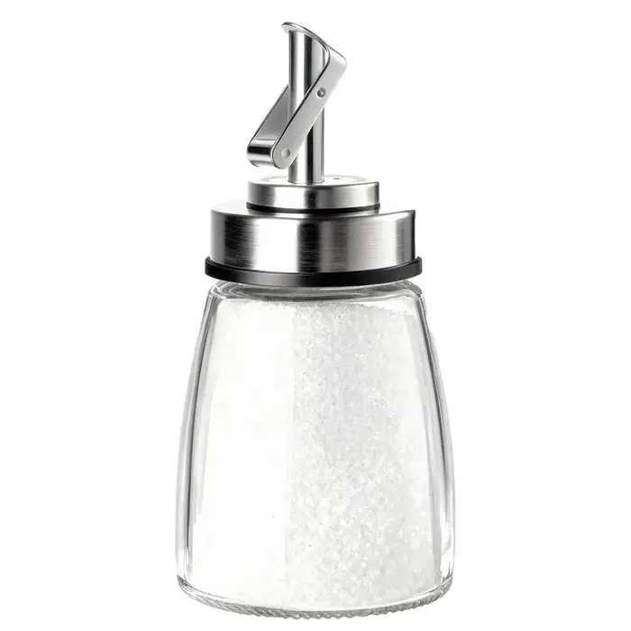 Distributeur de sucre en verre avec couvercle en acier inoxydable, bec verseur automatique, récipien