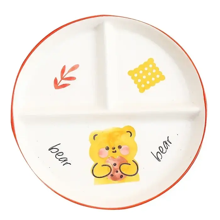 Assiette de service en céramique pour enfants, assiette de grille de dessin animé, assiette de petit