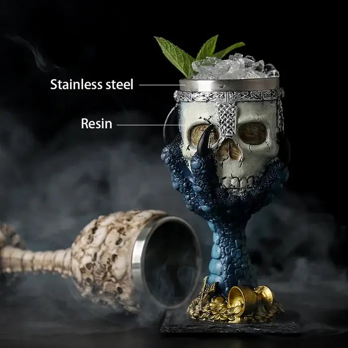 Horrible résine acier inoxydable crâne gobelet rétro griffe verre à vin gothique verres à Cocktail loup whisky tasse fête Bar Drinkware