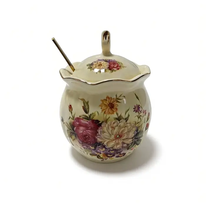 1 pot à épices en céramique de 400 ml, avec couvercle et cuillère - Pot à épices de cuisine, récipie