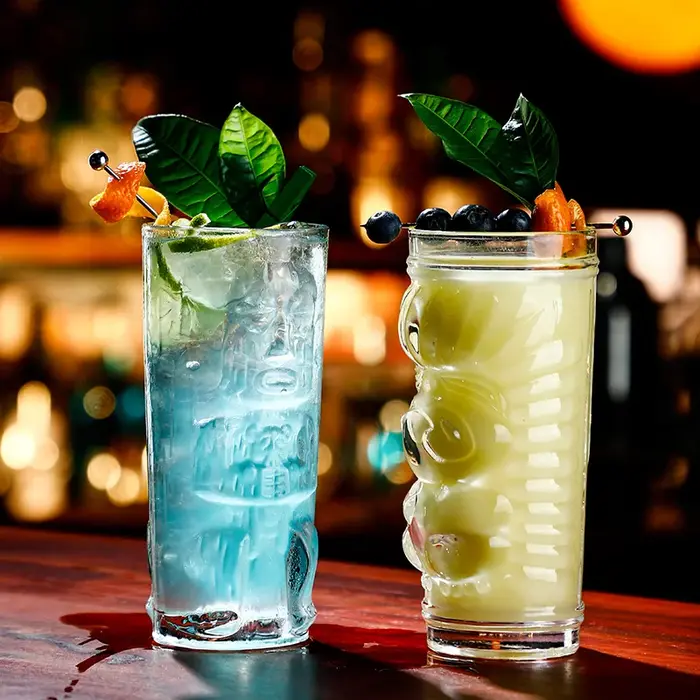Bar Tiki Lunettes Tiki Mug - Gobelets transparents en verre de style hawaïen