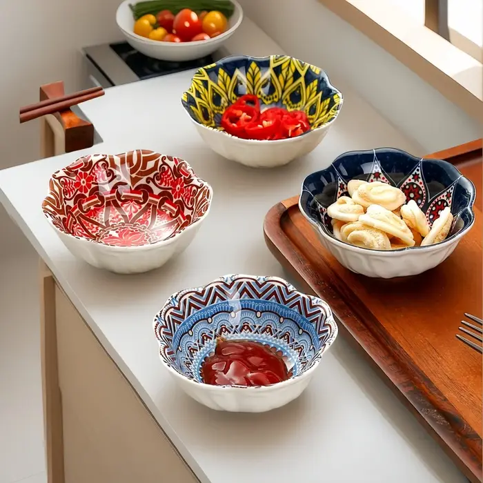 Ensemble de 8 plats à condiments en céramique peints