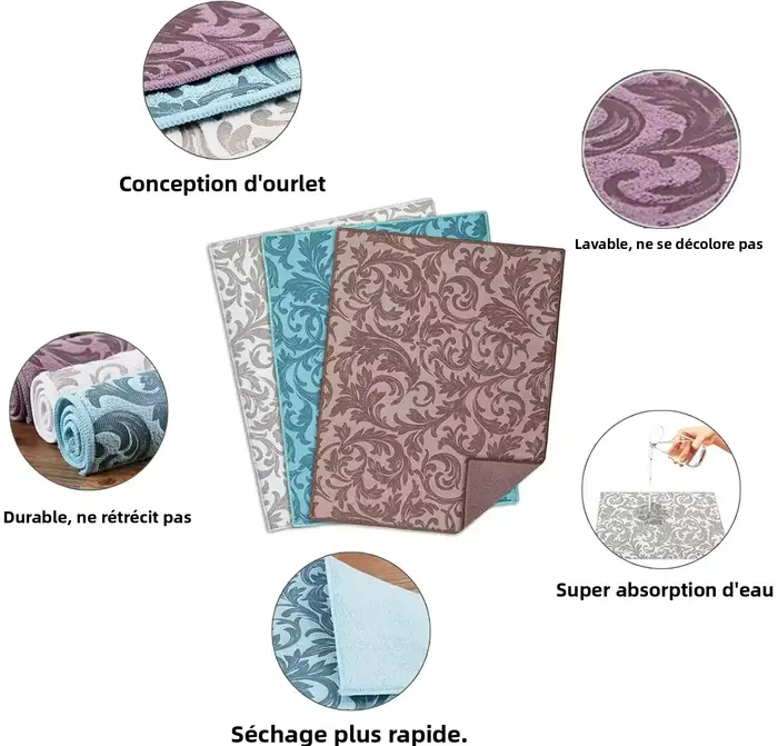 Tapis de séchage de vaisselle pour comptoir de cuisine 30x40cm / 38x50cm