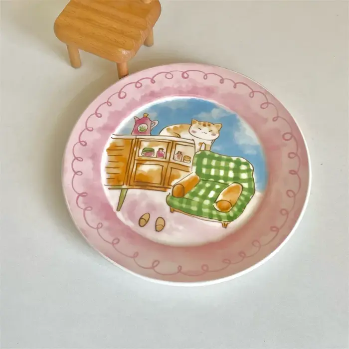 Assiette en céramique mignonne et ludique, style dessin animé, vaisselle coréenne hautement esthétiq