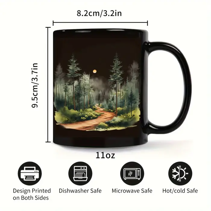 Tasse en céramique, sentier de la forêt noire avec motif lune et arbre