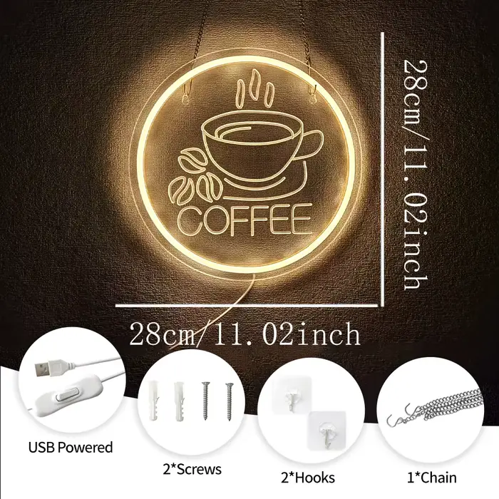 Enseigne néon café, enseignes lumineuses LED en forme de tasse pour la décoration de bar