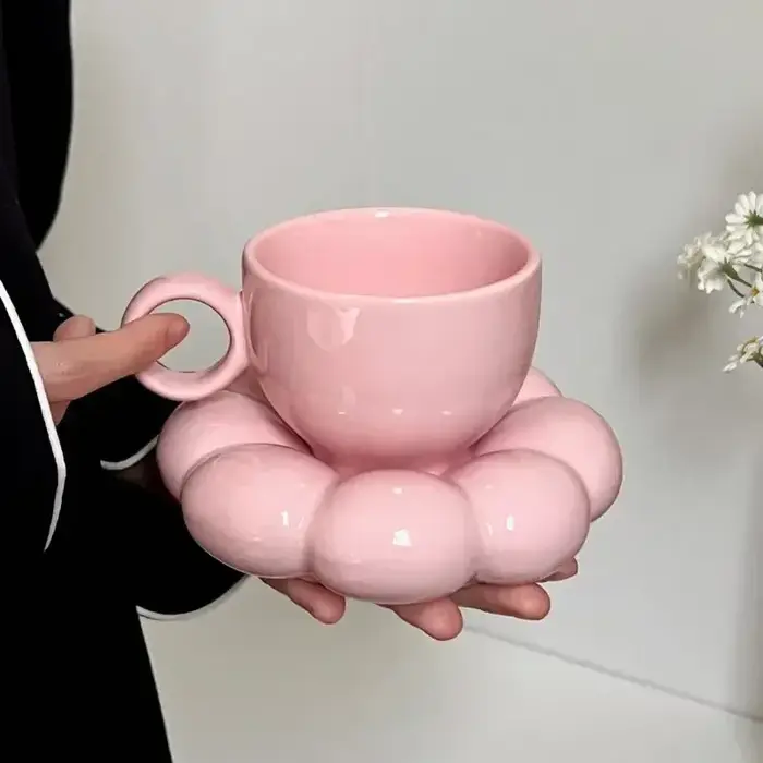 Ensembles de tasses à café en forme de nuage en céramique, fleurs créatives, tasse S/05 er, accessoi