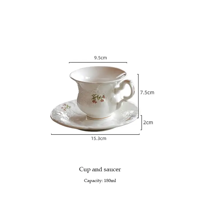 Tasse à expresso et ensemble S/05 en céramique, fleur rétro, entrée française, tasse à thé de l'après-midi de luxe, assiette à dessert, cadeau élégant pour les filles