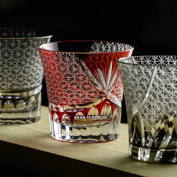 Verres à whisky japonais CHAMVIN Limited Edo Kiriko Ayaka en verre taillé à la main