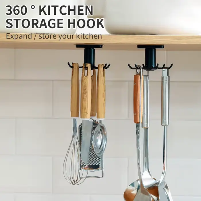 Crochets de cuisine Rotation Rack De Stockage Sans Poinçonnage Mural Ustensiles