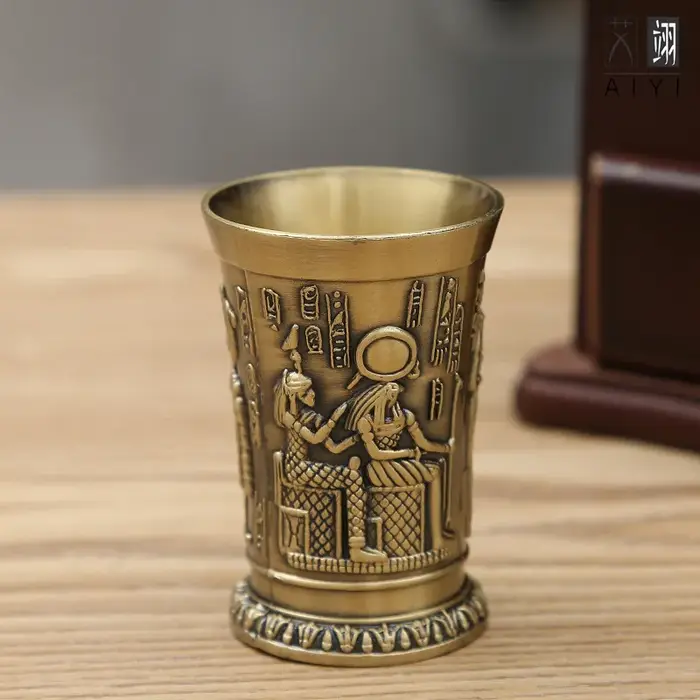 Verre à vin égyptien Vintage en métal, 50ML, pharaon Tut, gravure, gobelet en métal, Cocktail, whisky, Bar, tasse, verre d'eau, décoration de maison