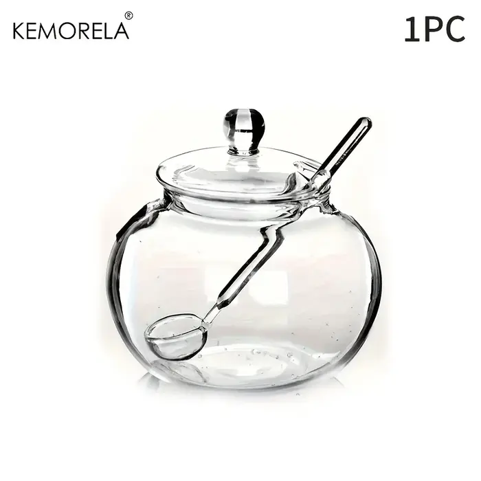 1/2PCS 250ML Sucrier en verre transparent avec cuillère et couvercle arrondi - Cuillère intégrée pou