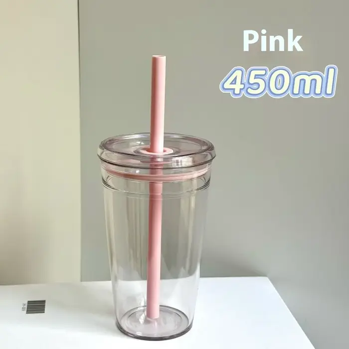 Tasse d'été en plastique avec paille de thé au lait de grande valeur de 450ML, tasse à café épaisse