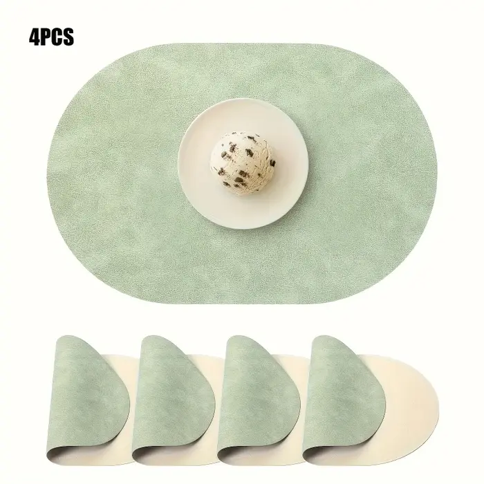 Lot de 4 sets de table ovales en similicuir, design double face, résistants à la chaleur et faciles 