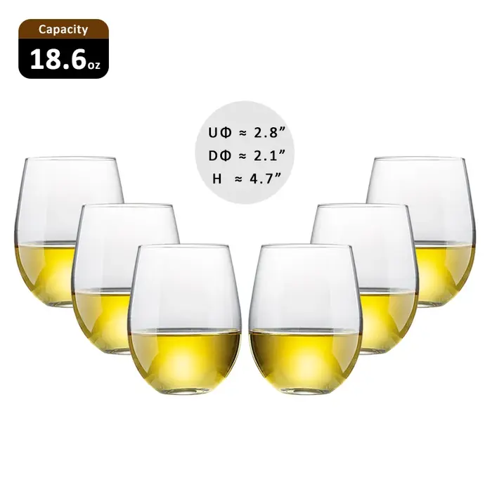 Ensemble de Verres à Vin Rouge Sans Pied en Clip de 18.6oz