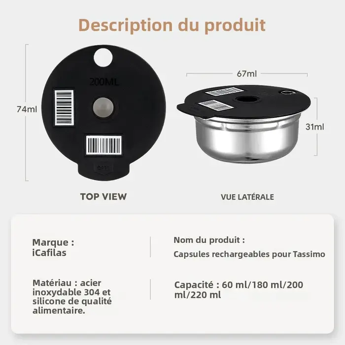 Capsules de café réutilisables 60ML / 180ML pour machine BOSCH-s Tassimo