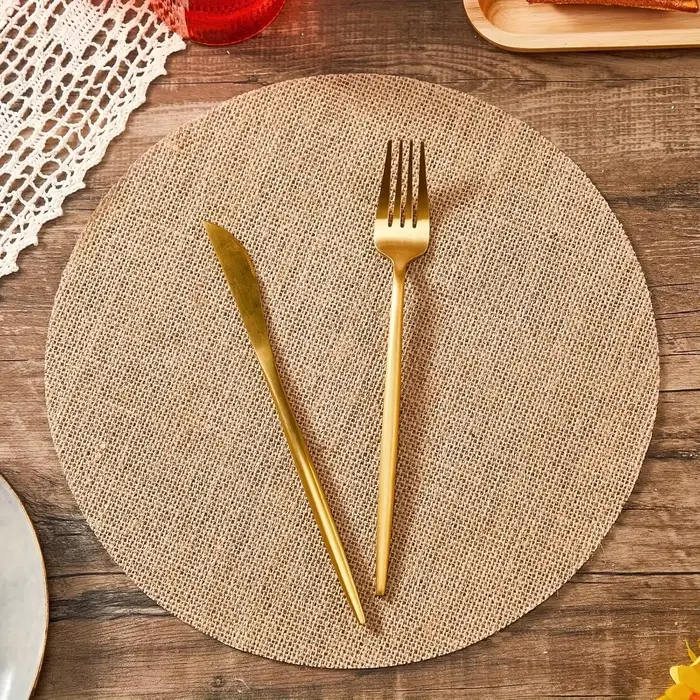 6 pièces de sets de table ronds en jute naturelle