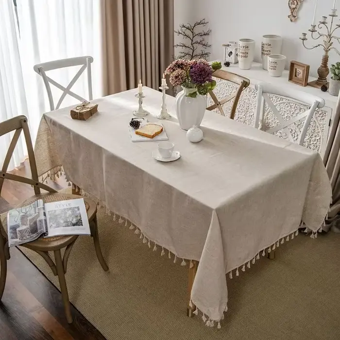Nappe rectangulaire beige couverture de Table avec gland décoration