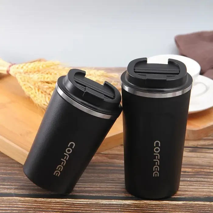 Tasse de voyage à café, Thermos réutilisable en acier inoxydable anti-fuite, Surface mate-isolation 