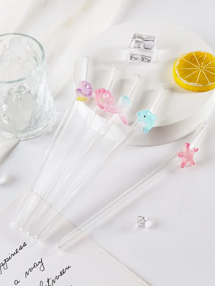 1/6 pailles en verre sur le thème de l'océan