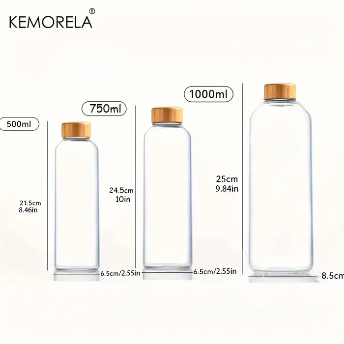 1 bouteille en verre borosilicate avec couvercles en bambou