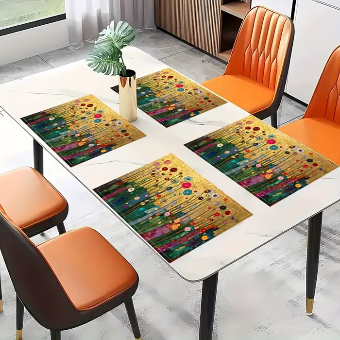 4 sets de dessous-de-plat dorés à motifs floraux Gustav Klimt – Design artistique