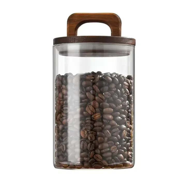 Bocaux en verre pour grains de café avec couvercle en bois