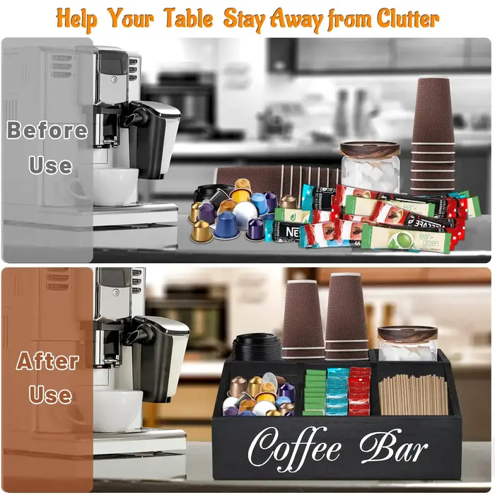 Panier de rangement en bois pour bar à café - Organisateur d'accessoires