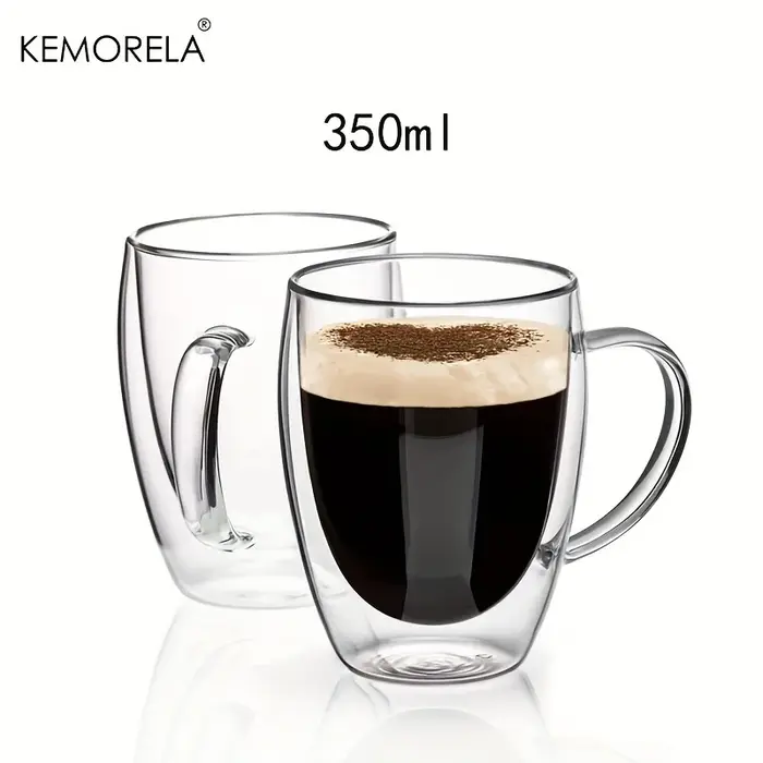 Tasse à café en verre à Double paroi de 350ML, avec poignée, tasse à Cappuccino en verre Transparent