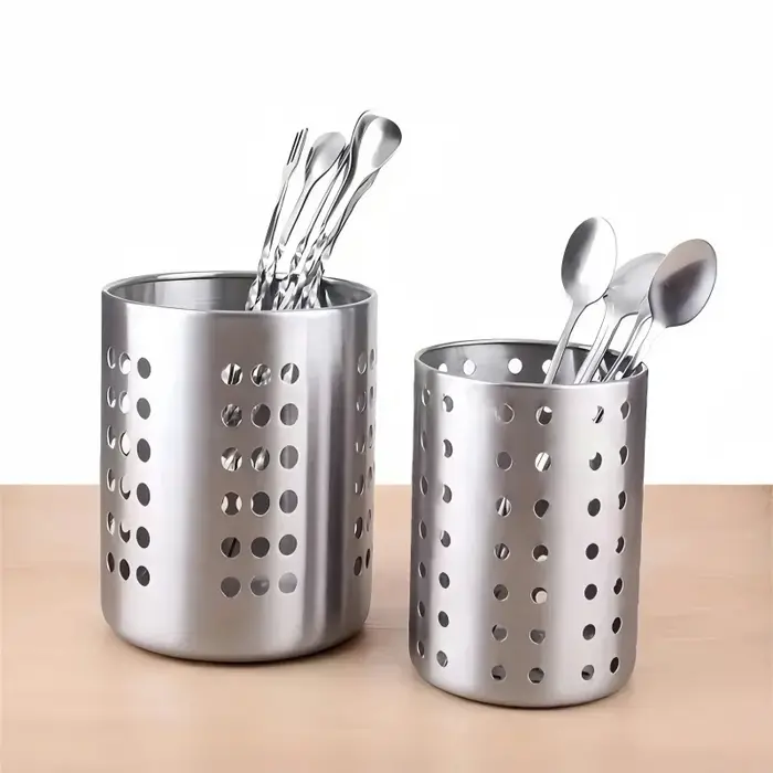 Boîte de rangement pour baguettes en acier inoxydable cylindrique
