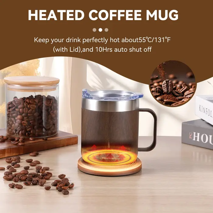 Tasse à café auto-chauffante Chauffe USB intelligent avec 55 ° C (131 ° F) Thermostat Double couche chauffe-tasse de qualité alimentaire pour bureau/maison/cadeaux