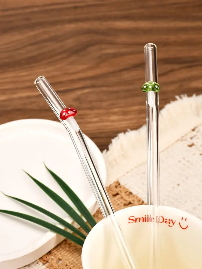 Paille en verre champignon fantaisiste 3/5 pièces