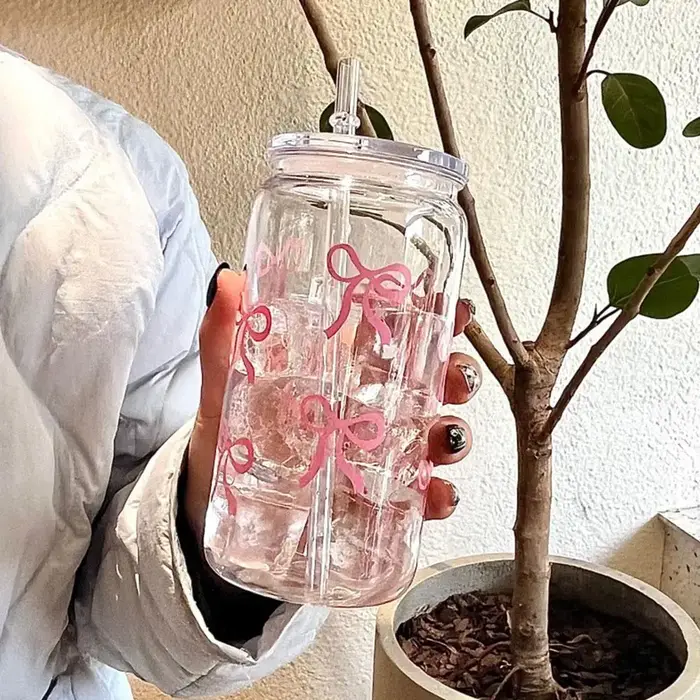 Gobelets en plastique à nœud rose de 500ml