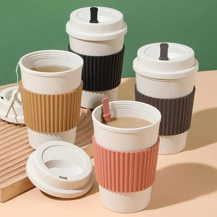 Tasse à café portable réutilisable avec paille de blé
