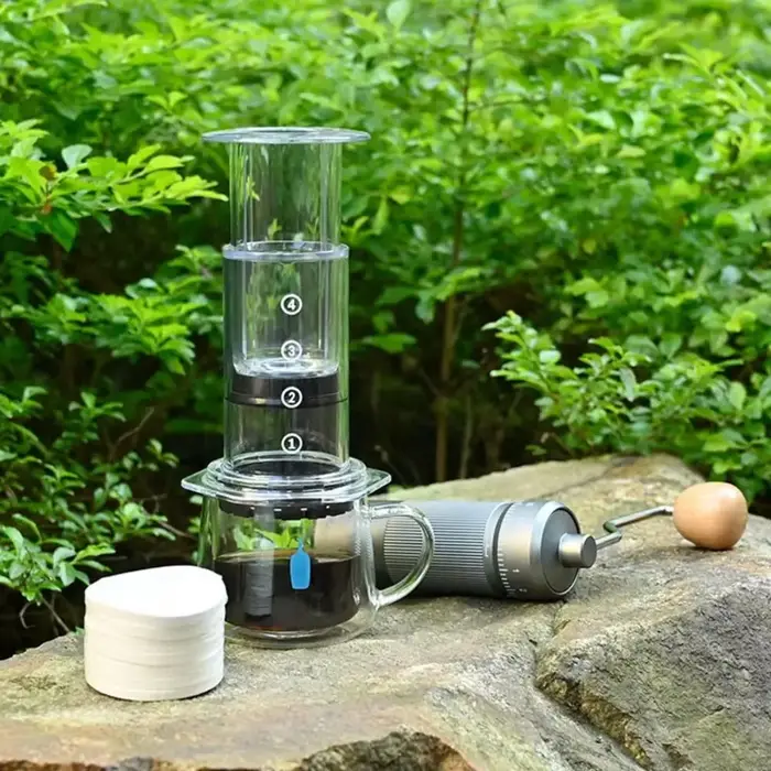 Partager Pot Portable bouilloire à café Transparent Style français presse cafetière anti-dérapant léger main Verser