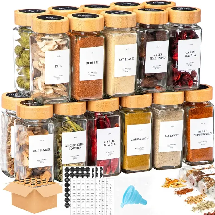 Pots à épices en verre avec couvercle en bambou, récipients d'assaisonnement, Pot à épices, salière,