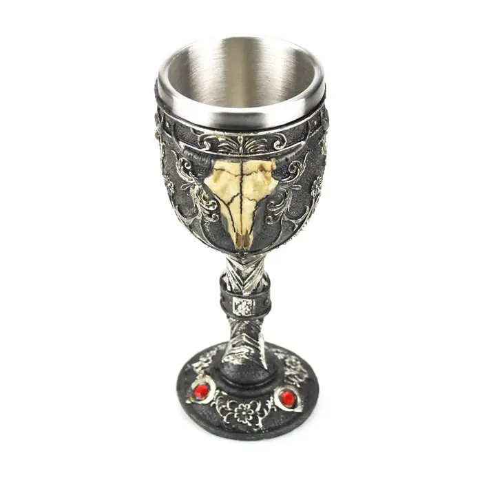 Verre à vin gothique Style contient crâne de chèvre Viking Dragon griffe doigt métal et résine