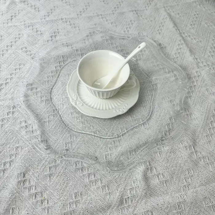 50 assiettes décoratives rondes transparentes avec bord doré