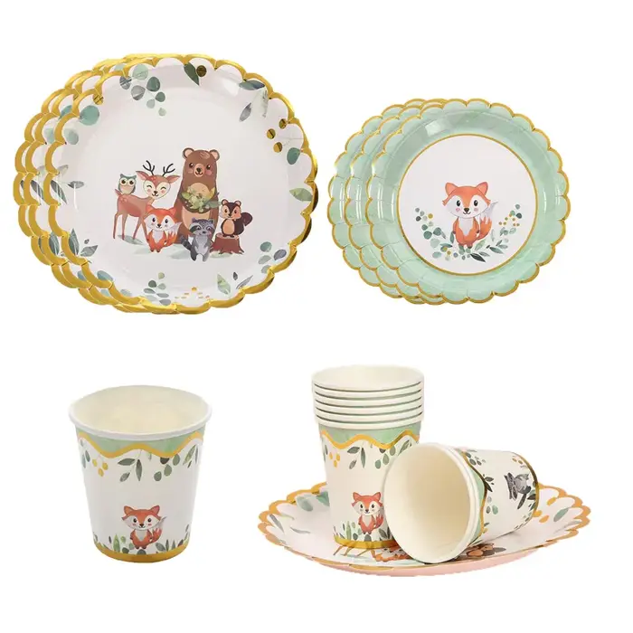 Assiettes de fête d'anniversaire en forêt, tasse, vaisselle, décor de fête d'anniversaire pour enfants, 1er Animal, forêt, Jungle, fournitures de fête prénatale