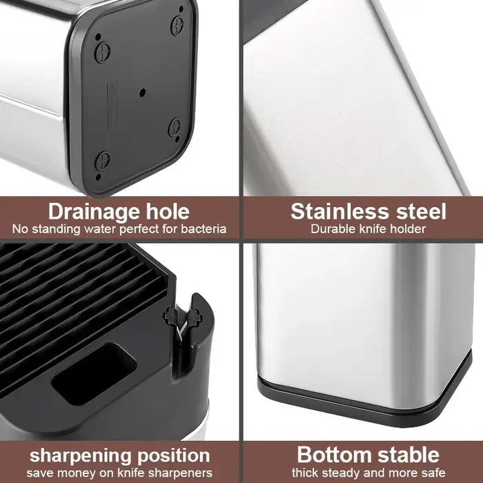 XITUO – porte-couteau sur pied multifonction en acier inoxydable, pour couteaux de cuisine, avec bor