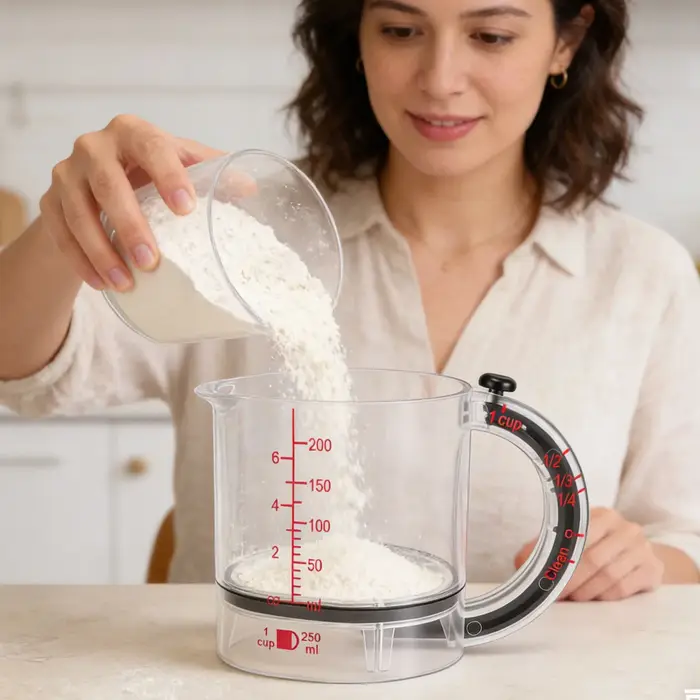 Tasse à mesurer réglable 4 en 1 multifonctionnelle avec base pour la cuisine